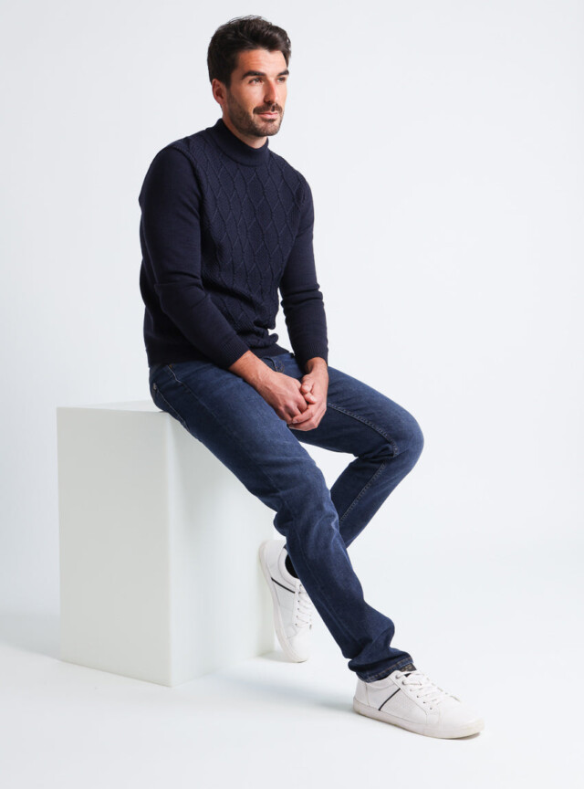 Maison Solfin - Pull homme en laine mérinos bleu marine – 6