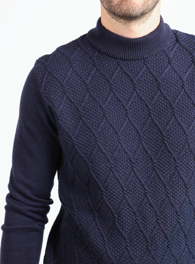 Maison Solfin - Pull homme en laine mérinos bleu marine – 6