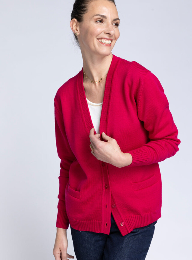 MAISON SOLFIN - Gilet femme en laine rose rubis