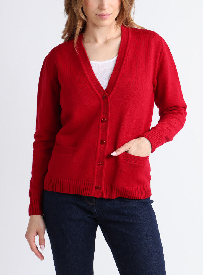 750 ROF 2 gilet femme laine rouge fonce Maison-solfin - Gilet femme en laine rouge foncé – 48