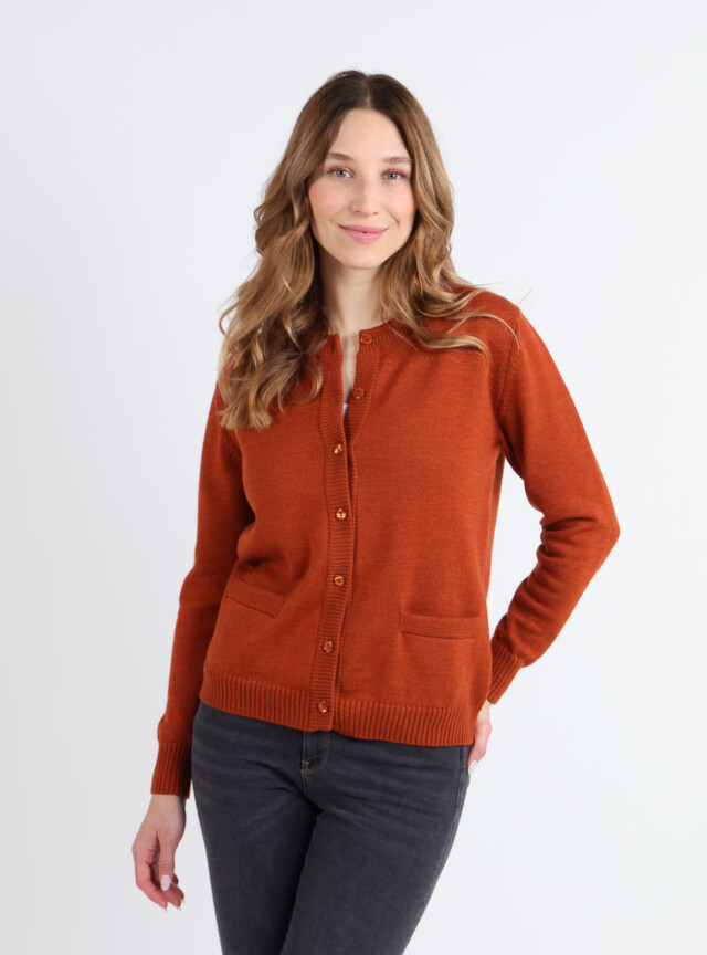 Cardigan femme en laine jersey épais Orange Ambré par la marque MAISON SOLFIN MAISON SOLFIN - Cardigan femme en laine jersey épais Orange Ambré