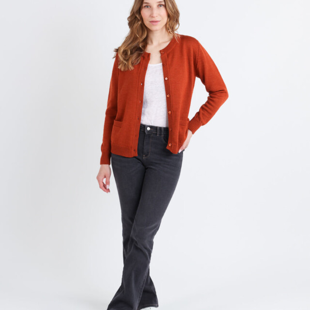Maison-solfin - Cardigan femme en laine jersey épais Orange Ambré – 48