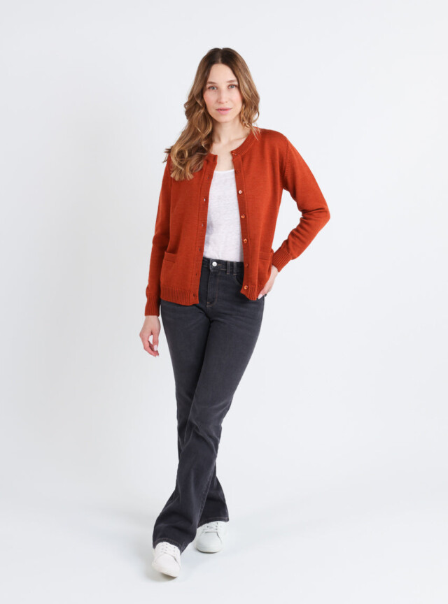 Maison-solfin - Cardigan femme en laine jersey épais Orange Ambré – 48