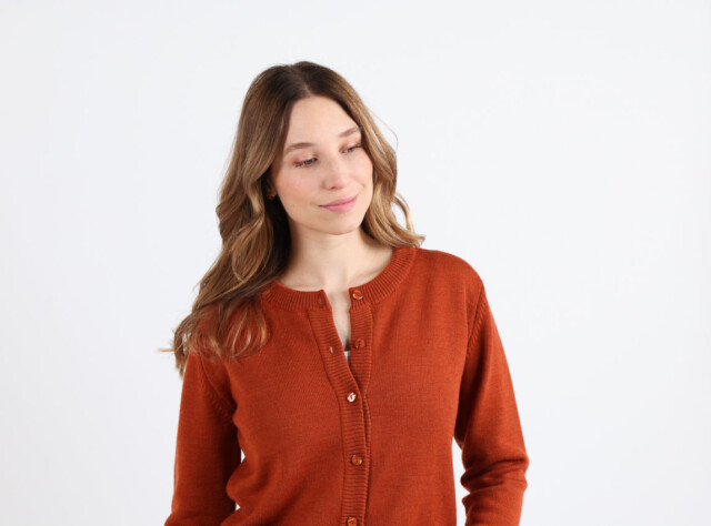 Maison-solfin - Cardigan femme en laine jersey épais Orange Ambré – 48