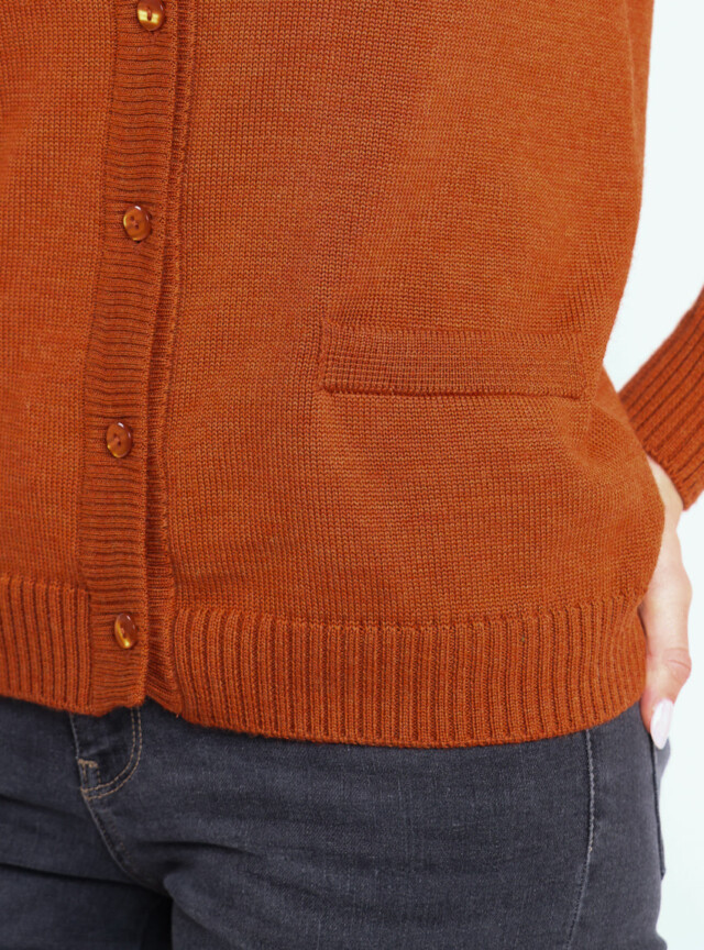 Maison-solfin - Cardigan femme en laine jersey épais Orange Ambré – 48