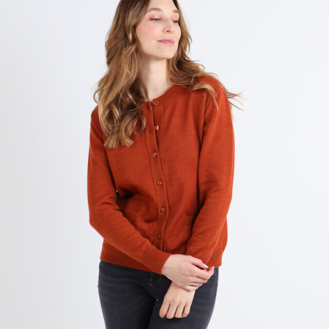 Maison-solfin - Cardigan femme en laine jersey épais Orange Ambré – 48