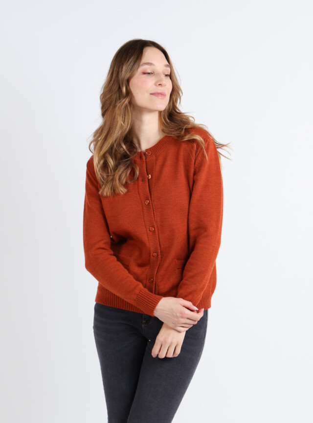 Maison-solfin - Cardigan femme en laine jersey épais Orange Ambré – 48
