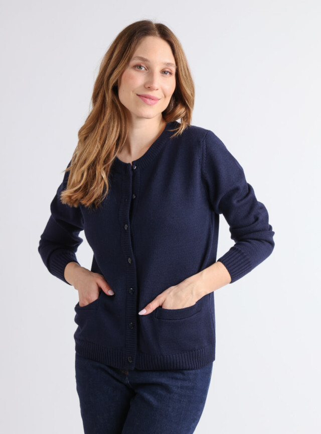 MAISON SOLFIN - Cardigan femme en laine jersey épais Bleu Marine