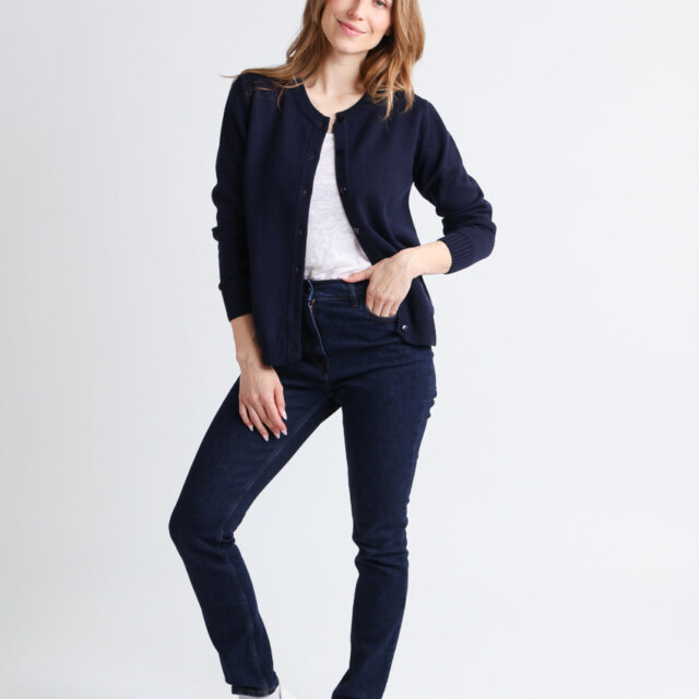 Maison-solfin - Cardigan femme en laine jersey épais Bleu Marine – 50