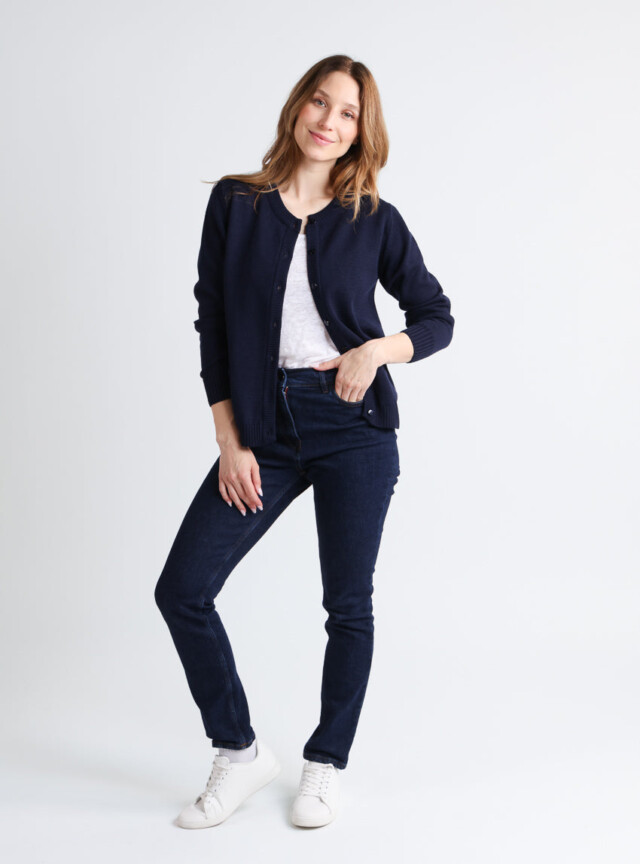 Maison-solfin - Cardigan femme en laine jersey épais Bleu Marine – 50