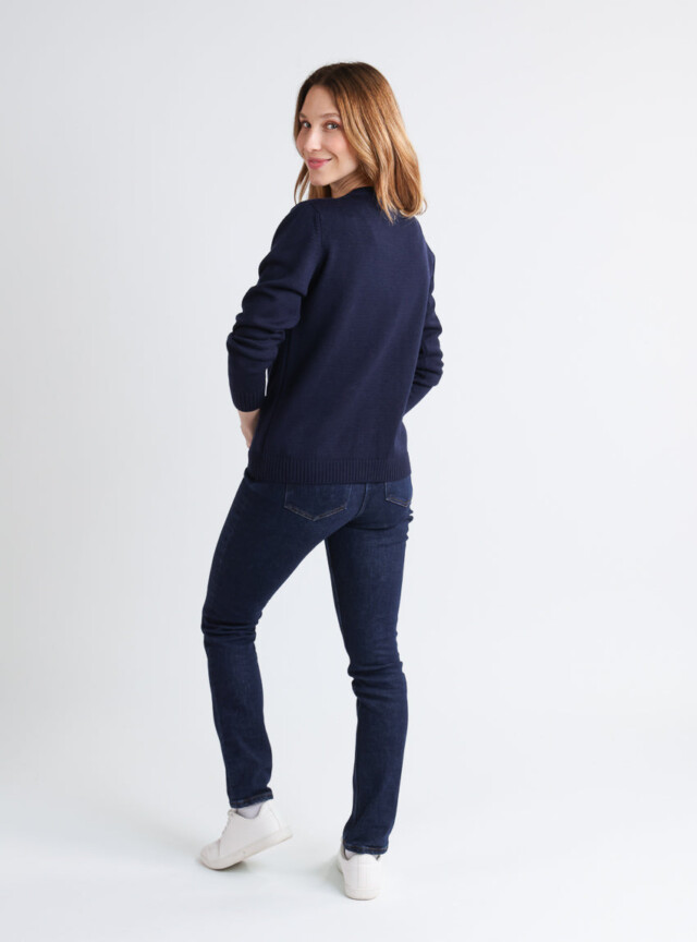 Maison-solfin - Cardigan femme en laine jersey épais Bleu Marine – 50