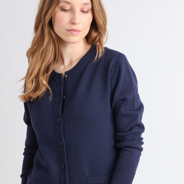 Maison-solfin - Cardigan femme en laine jersey épais Bleu Marine – 50