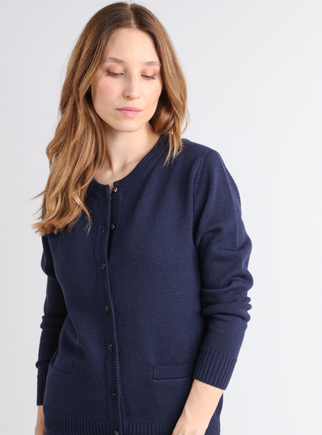 Maison-solfin - Cardigan femme en laine jersey épais Bleu Marine – 50