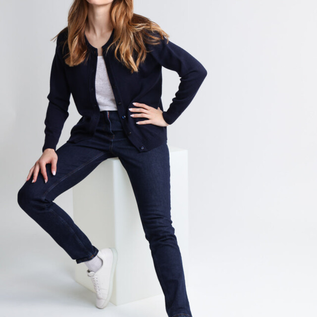 Maison-solfin - Cardigan femme en laine jersey épais Bleu Marine – 50