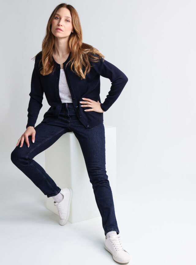 Maison-solfin - Cardigan femme en laine jersey épais Bleu Marine – 50