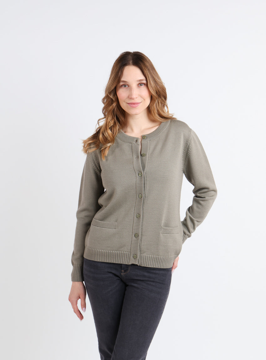 751 vert olive cardigan 1 Maison-solfin - Cardigan femme en laine jersey épais Vert Olive – 50