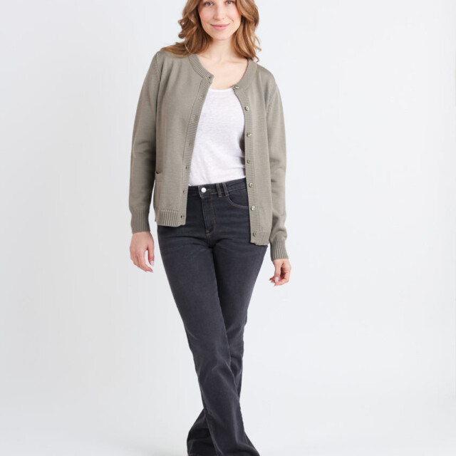 Maison-solfin - Cardigan femme en laine jersey épais Vert Olive – 50