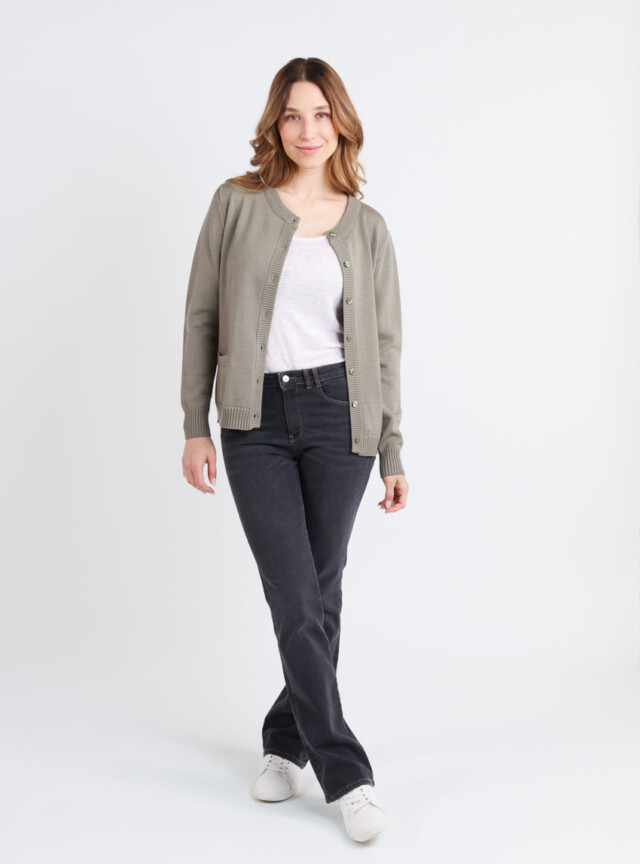 Maison-solfin - Cardigan femme en laine jersey épais Vert Olive – 50