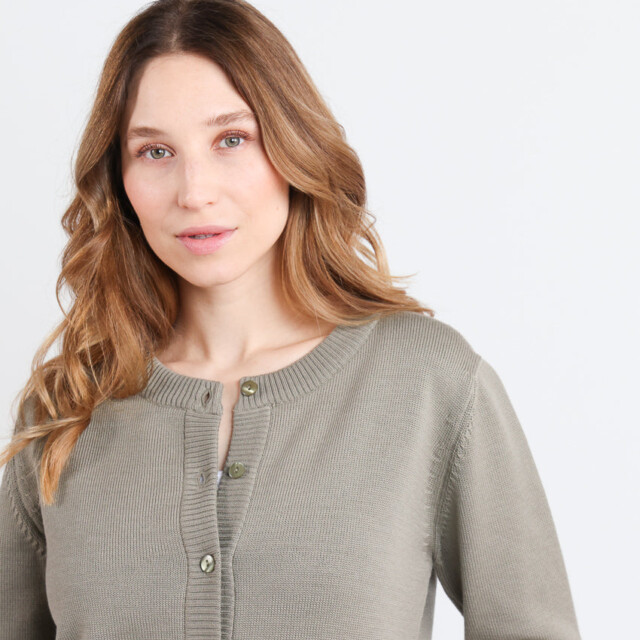 Maison-solfin - Cardigan femme en laine jersey épais Vert Olive – 50