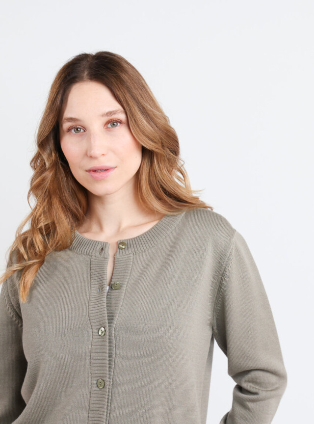 Maison-solfin - Cardigan femme en laine jersey épais Vert Olive – 50