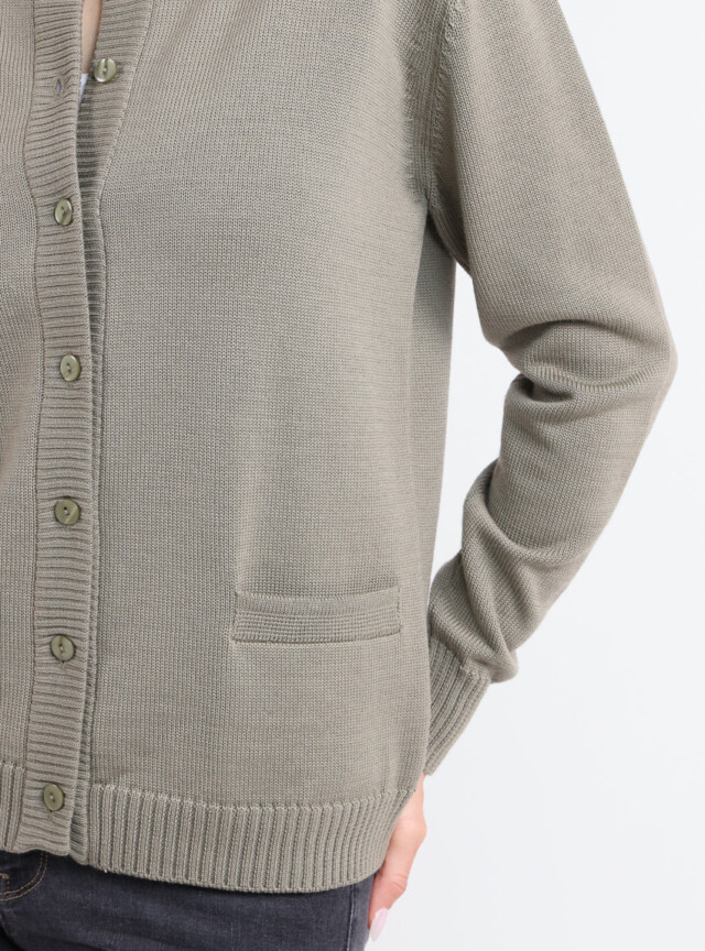 Maison-solfin - Cardigan femme en laine jersey épais Vert Olive – 50