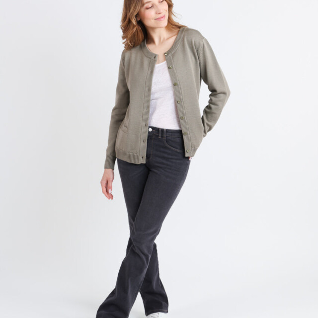 Maison-solfin - Cardigan femme en laine jersey épais Vert Olive – 50