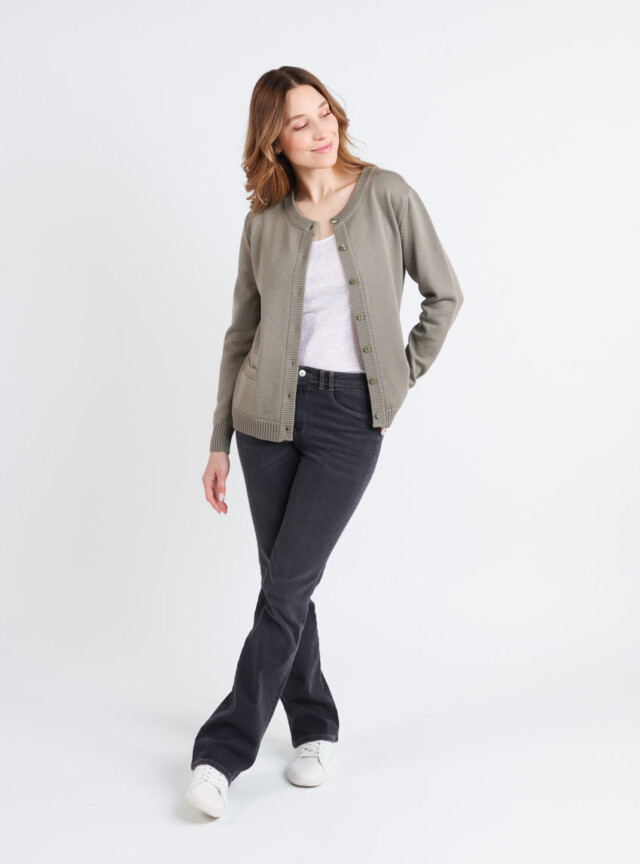 Maison-solfin - Cardigan femme en laine jersey épais Vert Olive – 50
