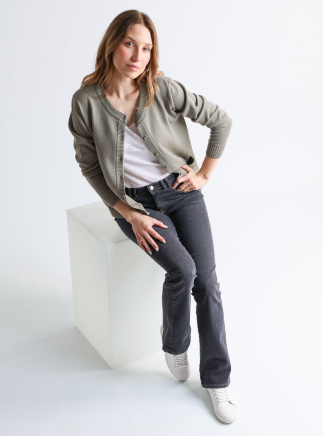 Maison-solfin - Cardigan femme en laine jersey épais Vert Olive – 50