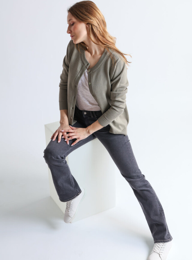 Maison-solfin - Cardigan femme en laine jersey épais Vert Olive – 50