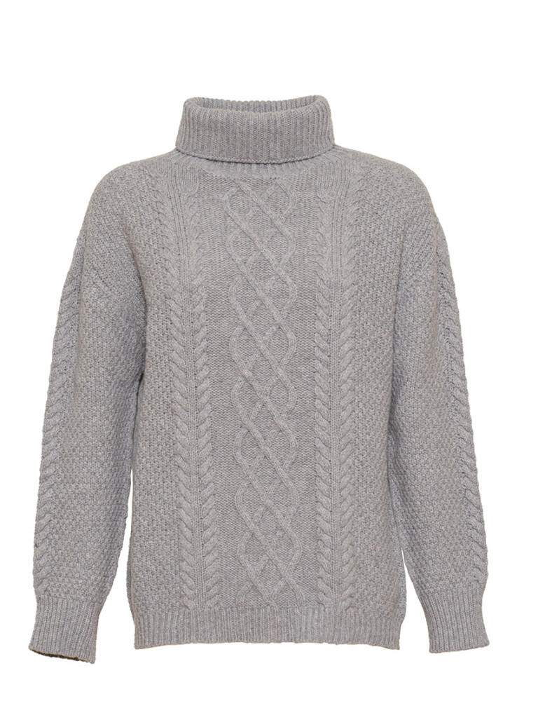 Maison-solfin - Pull col roule femme en laine recyclée gris – 5