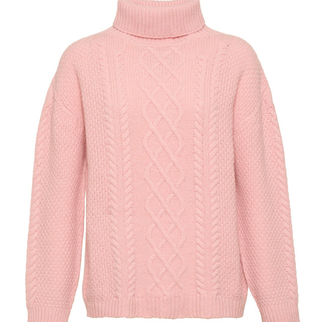 Maison-solfin - Pull col roule femme en laine recyclée rose poudre – 4