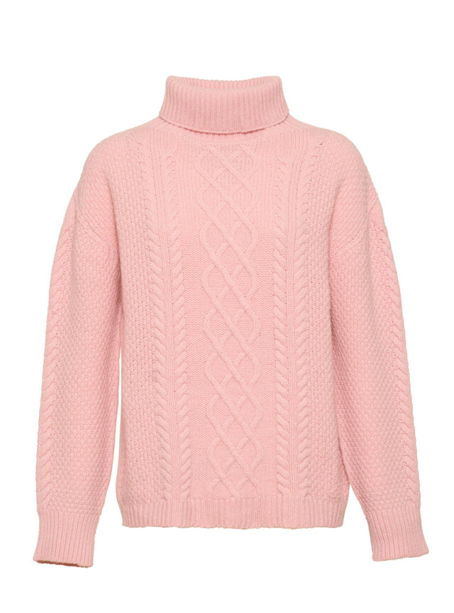 Maison-solfin - Pull col roule femme en laine recyclée rose poudre – 4