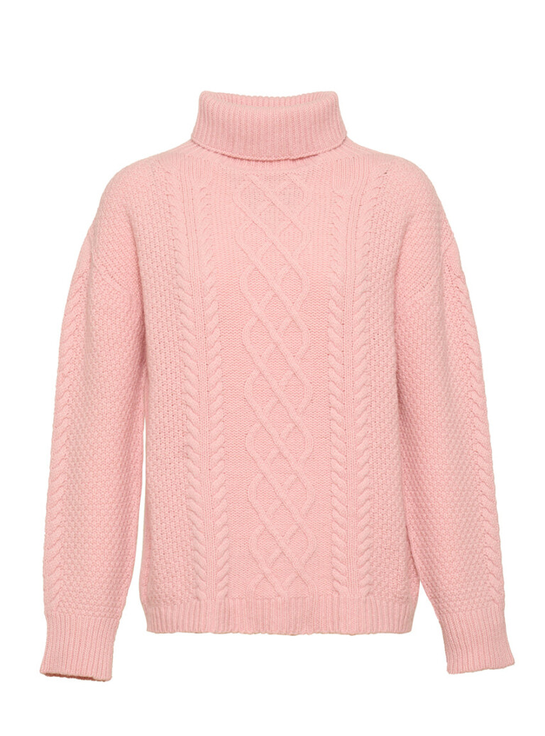 Maison-solfin - Pull col roule femme en laine recyclée rose poudre – 4