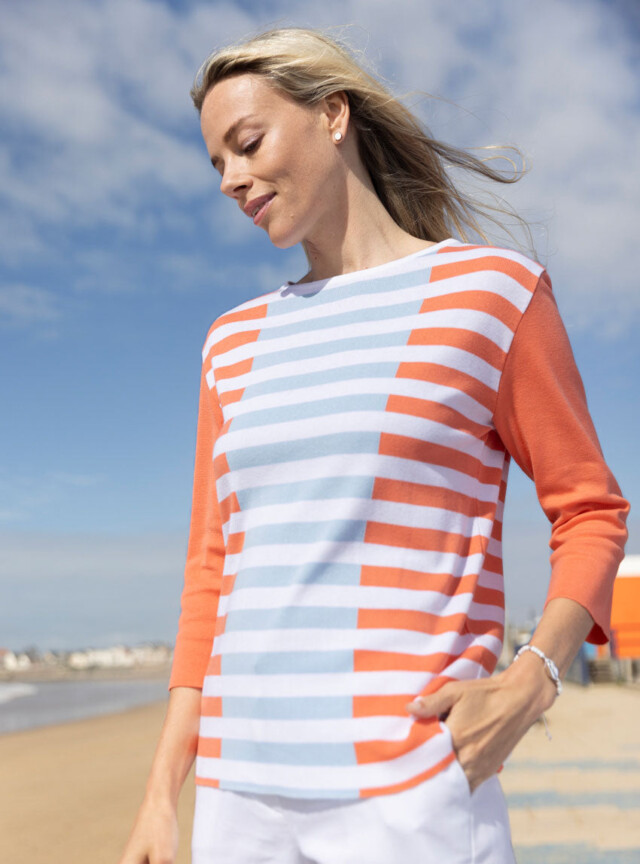 MAISON SOLFIN - Pull marinière femme orange