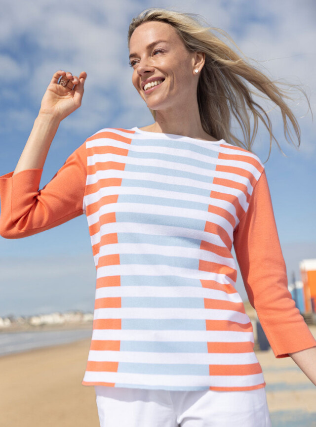 Maison Solfin - Pull marinière femme orange – 50