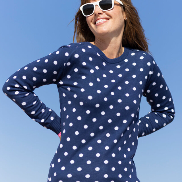 Maison-solfin - Pull femme à pois en coton bleu marine – 40