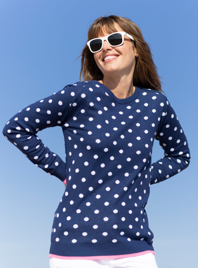 Maison-solfin - Pull femme à pois en coton bleu marine – 40