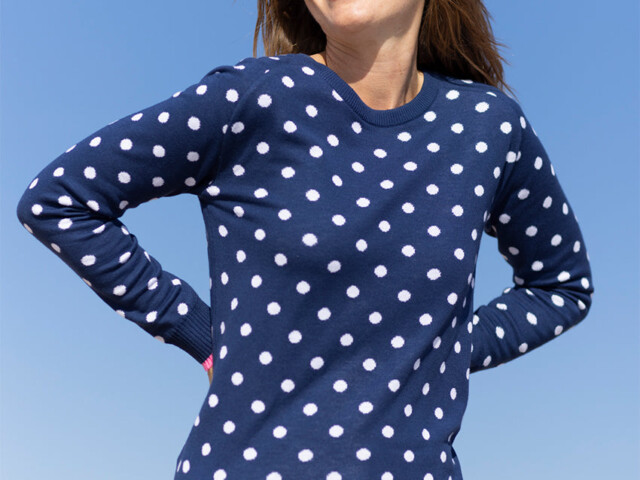 7519 MAR 3 pull pois femme coton bleu marine Maison-solfin - Pull femme à pois en coton bleu marine – 40