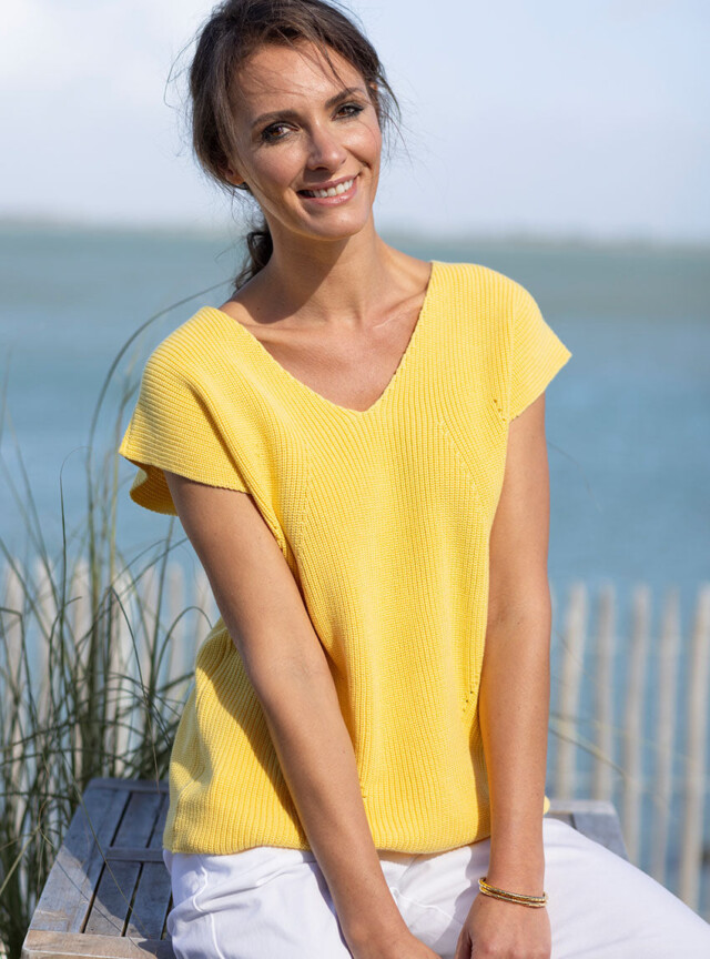 Maison Solfin - Pull sans manches femme jaune – 4
