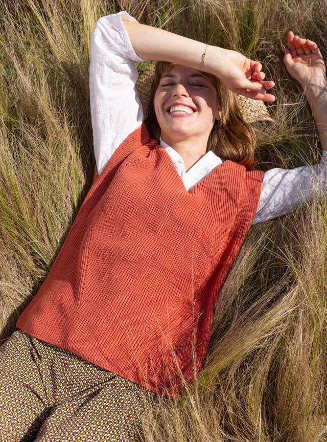 Pull sans manches femme orange par la marque MAISON SOLFIN MAISON SOLFIN - Pull sans manches femme orange