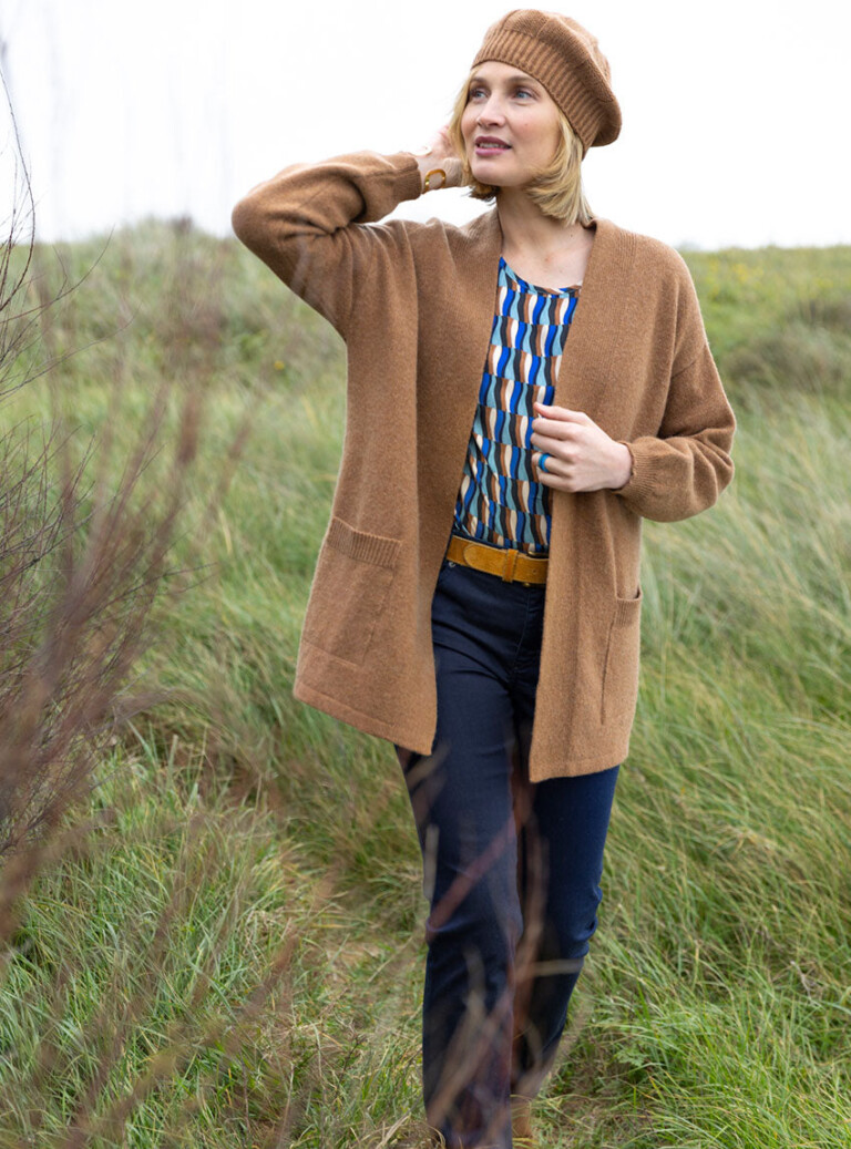 Maison Solfin - Gilet femme long en laine recyclée beige – 2
