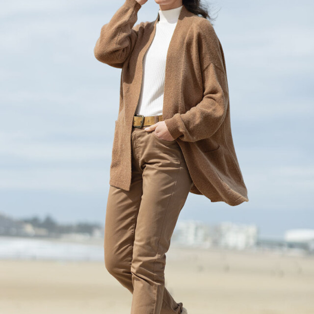 Maison Solfin - Gilet femme long en laine recyclée beige – 2