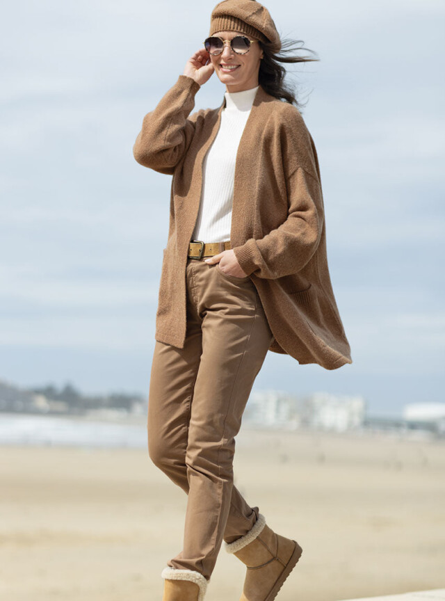 Maison Solfin - Gilet femme long en laine recyclée beige – 2