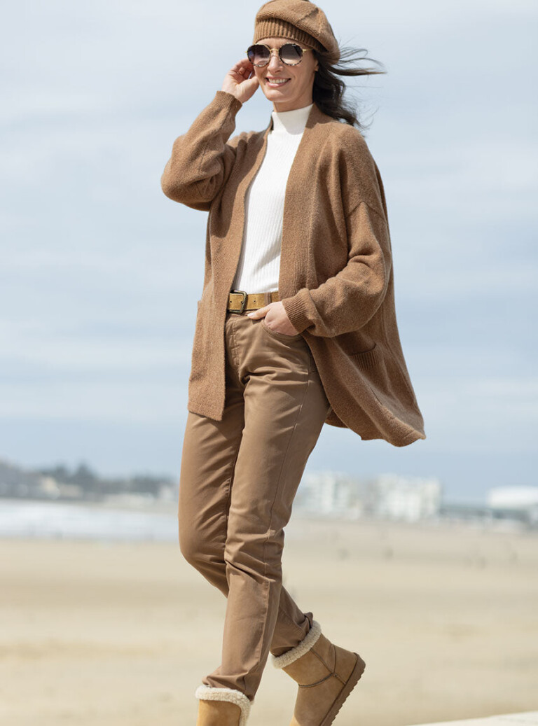 Maison Solfin - Gilet femme long en laine recyclée beige – 2