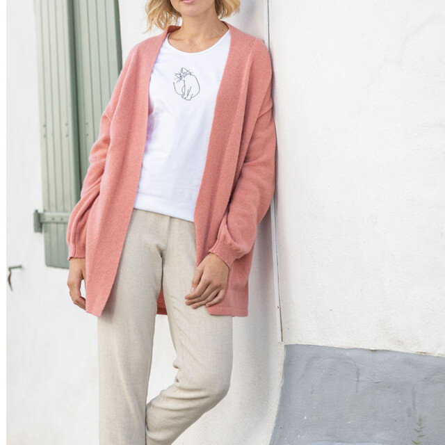 Maison Solfin - Gilet long femme en laine recyclée rose – 4