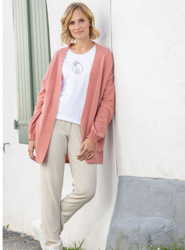 Maison Solfin - Gilet long femme en laine recyclée rose – 4