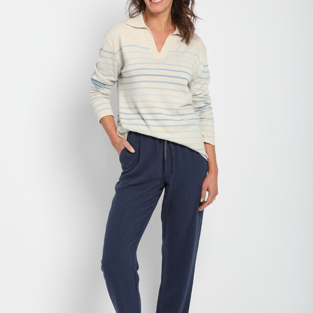 Maison Solfin - Pull marinière femme en coton raye bleu – 44