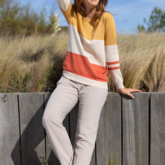 Maison Solfin - Pull femme rayé beige – 50