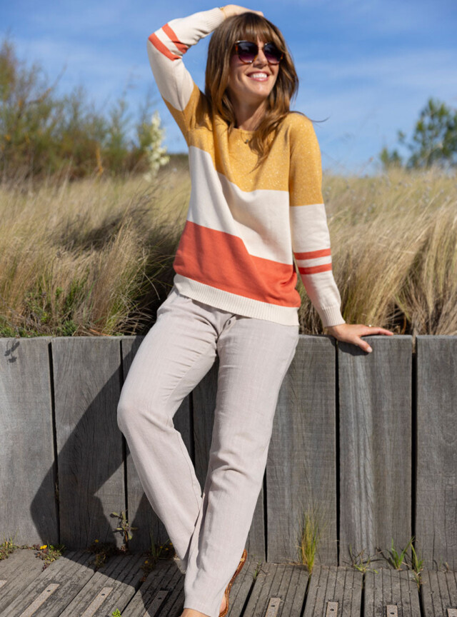 Maison Solfin - Pull femme rayé beige – 50