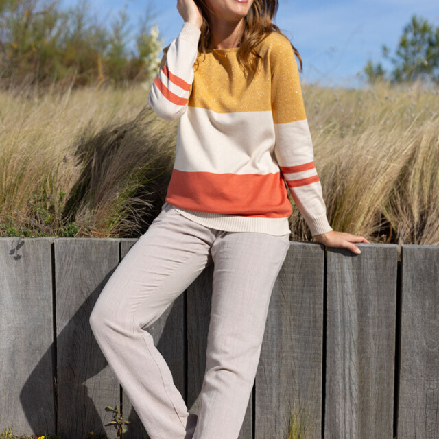 Maison Solfin - Pull femme rayé beige – 50
